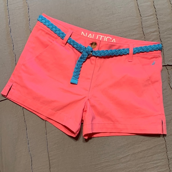 Nautica NWOT Pink shorts ( adjustable) with removable blue rope belt - Picture 1 of 9